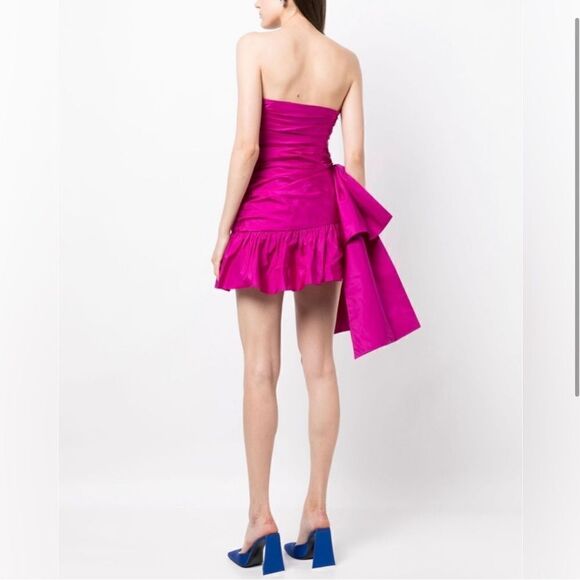 LOVESHACKFANCY Noble Dress Fuchsia Strapless Sash Ruched Mini Dress - Picture 2 of 6